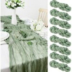 Chemin de table - pur vgtal - lot de 8 nappes - 90x300 cm - vert sauge - lgance chic