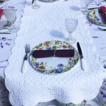 Chemin de table - rosace - blanc - 150 cm x 50 cm - 100% coton - entretien facile