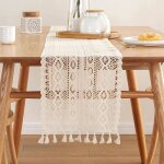 Chemin de table - vintage - beige - 24x180 cm - macramé - glands Chemin de table - vintage - beige - 24x180 cm - macramé - glands