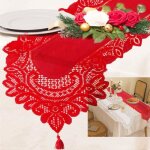 Chemin de table - vintage - rouge - 2 pi�ces - polyester - 33 x 183 cm