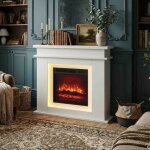 Chemin�e �lectrique blanche avec manteau - 101x34. 5x88. 8cm - ambiance - flamme 3d r�aliste & led couleur ...