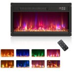 Chemin�e �lectrique encastr� 1500w 23 costway - t�l�commande - minuterie 9h - 8 couleur de flamme6 lit ...