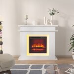 Chemin�e �lectrique murale blanche avec led - flammes 3d r�alistes - r�glage de la couleur et de la luminosit� ...