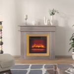 Chemin�e �lectrique murale en ch�ne avec led - flammes 3d r�alistes - r�glage de la couleur et de la ...