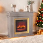 Chemin�e �lectrique - luminarix - 3d effet flammes led - 1500 w - couleur ch�ne - grande taille 101x34x88cm ...