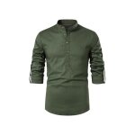 Chemise - col mao - 97% coton - manches retroussables - vert xxl
