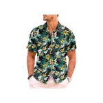 Chemise hawa�enne - meilicloth - imprim� tropical - manches courtes - taille m - vert