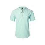 Chemise henley homme manches courtes coton et lin respirante coupe slim fit � rayures col 3 boutons vert ...
