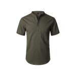 Chemise henley homme manches courtes coton et lin vert menthe coupe slim fit respirante avec col officiel ...