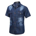 Chemise en jean manches courtes pour homme regular fit casual chemise denim ete en coton avec poches ...