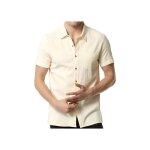 Chemise - lucmatton slim fit - coton / lin 95 / 5 - beige - manches courtes