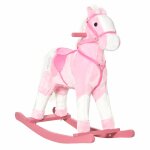 Cheval  bascule cheval de cowboy effet sonore selle rnes rose blanc