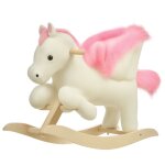Cheval à bascule musical en bois peuplier blanc et rose pour enfant de 18 mois et plus Cheval à bascule musical en bois peuplier blanc et rose pour enfant de 18 mois et plus