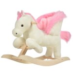Cheval  bascule musical en bois peuplier blanc et rose pour enfant de 18 mois et plus