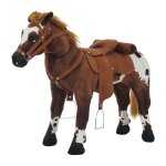 Cheval debout en peluche effets sonores hennissement et galop selle �trier r�nes 85l x 28l x 60h marron ...