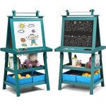 Tableau enfants costway 3en1 - 2 faces (tableau blanc et noir)rouleau de papier (papier inclus) 2 etag�res ...