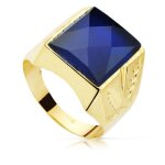 Chevaliere pour homme en or 18 carats avec une pierre spinelle bleue sculpt�e de 14 x 12 mm
