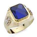 Chevaliere pour homme en or 18 carats avec spinelle bleue sculpt�e