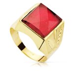 Chevaliere en or 18 carats pour homme avec spinelle sculpt�e