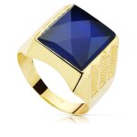 Chevaliere en or 18 carats avec spinelle bleue creuse 14 x 12 mm. forme carr�e sculpt�e.