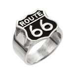 Chevaliere route 66 noir 9us bague homme femme biker road Chevaliere route 66 noir 9us bague homme femme biker road