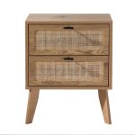 Calicosy - chevet 2 tiroirs d�cor bois avec fa�ades en rotin l45 cm - alia - bois clair