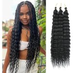 Cheveux au crochet vague de mer - estampille - 22 pouces - 3 paquets - vague profonde - noir (1b) - synth�tiqu ...
