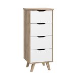 Chiffonnier 4 tiroirs décor chêne et blanc pieds bois massif - albane Chiffonnier 4 tiroirs décor chêne et blanc pieds bois massif - albane
