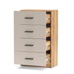 Chiffonnier commode � 4 tiroirs coloris beige / ch�ne mauvella - longueur 60 x hauteur 100 x profondeur ...