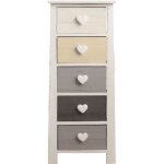 Chiffonnier commode 5 tiroirs bois blanc beige gris - mobili rebecca