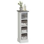 Chiffonnier flower petit meuble avec 1 tiroir et 3 paniers tagre en bois de paulownia blanc et gris ...