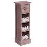 Chiffonnier flower petit meuble avec 1 tiroir et 3 paniers tagre en bois de paulownia brun style shabby ...
