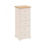 Chiffonnier meuble de rangement avec 5 tiroirs coloris ivoire - longueur 45 x profondeur 39 x hauteur ...