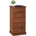 Chiffonnier paris commode avec 5 tiroirs en pin massif lasur brun fonc