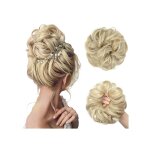 Chignon postiche blond clair ondul� jjstar - �lastique int�gr� cheveux synth�tiques boucl�s 55g