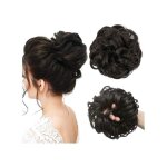 Chignon postiche - jjstar - ondul� boucl� - fibres synth�tiques japonaises - �lastique int�gr� - brun ...