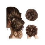 Chignon postiche ondul� brun jjstar - extension queue de cheval synth�tique 55 g �lastique int�gr�