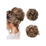 Chignon postiche ondul� jjstar 55g ? extension queue de cheval marron et blond cendr� avec �lastique