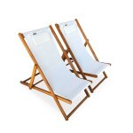 Chiliennes bois - creus - 2 transats en bois deucalyptus huil� avec coussin repose - t�te blanc
