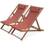 Chiliennes bois - creus - 2 transats en bois deucalyptus huil avec coussin repose - tte terra cotta ...