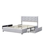 Chloe - solide et confortable lit 140x190 avec sommier avec 4 tiroirs tete de lit couleur blanc pieds ... Chloe - solide et confortable lit 140x190 avec sommier avec 4 tiroirs tete de lit couleur blanc pieds ...