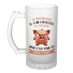 Chope � bi�re - le psychologue - verre givr� - 470 ml - cadeau pour coll�gue - d�part � la retraite