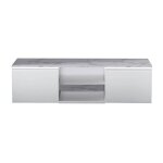 Chris white - meuble tv blanc laqu� brillant plateau imitation marbre avec led