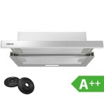 Ciarra hotte tiroir escamotable - 60cm - 370 m3 / h - classe a + + - avec 2pcs filtre  charbon - led ...