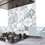 Fond de hotte adhsif - carreaux ciment - bleu - aluminium - 60x70 cm - 99deco