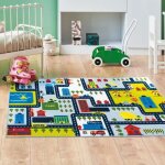 Circuit - tapis de jeux chambre enfant - tapis circuit de voiture 75 x 133 cm - polyamide - multicolore ...