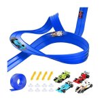 Circuit voiture enfant flexible 5m piste automobile inertie avec 4 voitures & 12 ventouses jeu de course ...