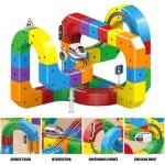 Circuit voiture - train �lectrique sur rail - 81 pi�ces magn�tiques - construction modulaire - jeu �ducatif ...