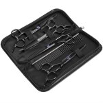 Kit de ciseaux pour animaux - 7 pices - acier inoxydable - noir - ergonomique - professionnel