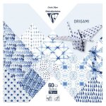 Pochette origami - clairefontaine - shibori camaieu bleus - 60 feuilles - 15x15 cm - papier 70g